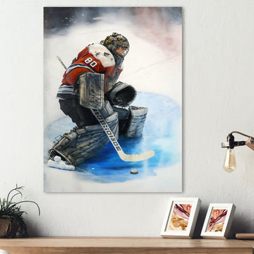 Hockey Goalie During Game I - Sport Hockey Canvas Wall Art